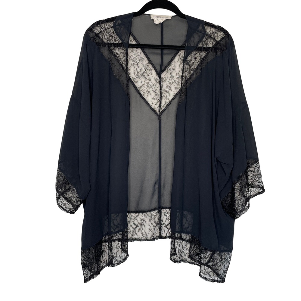BCBGeneration‎ Kimono Wrap Womens XS/S Black Lace Trim Sheer Open Whimsigoth